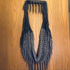 Gray fringe infinity fashion scarf